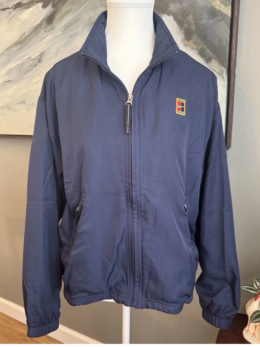 Vtg 90s Tennis Nike Challenge Court Jacket Womens Navy Blue Andre Agassi M